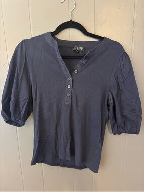 J. Crew Navy Button-Front Puff Sleeve Henley